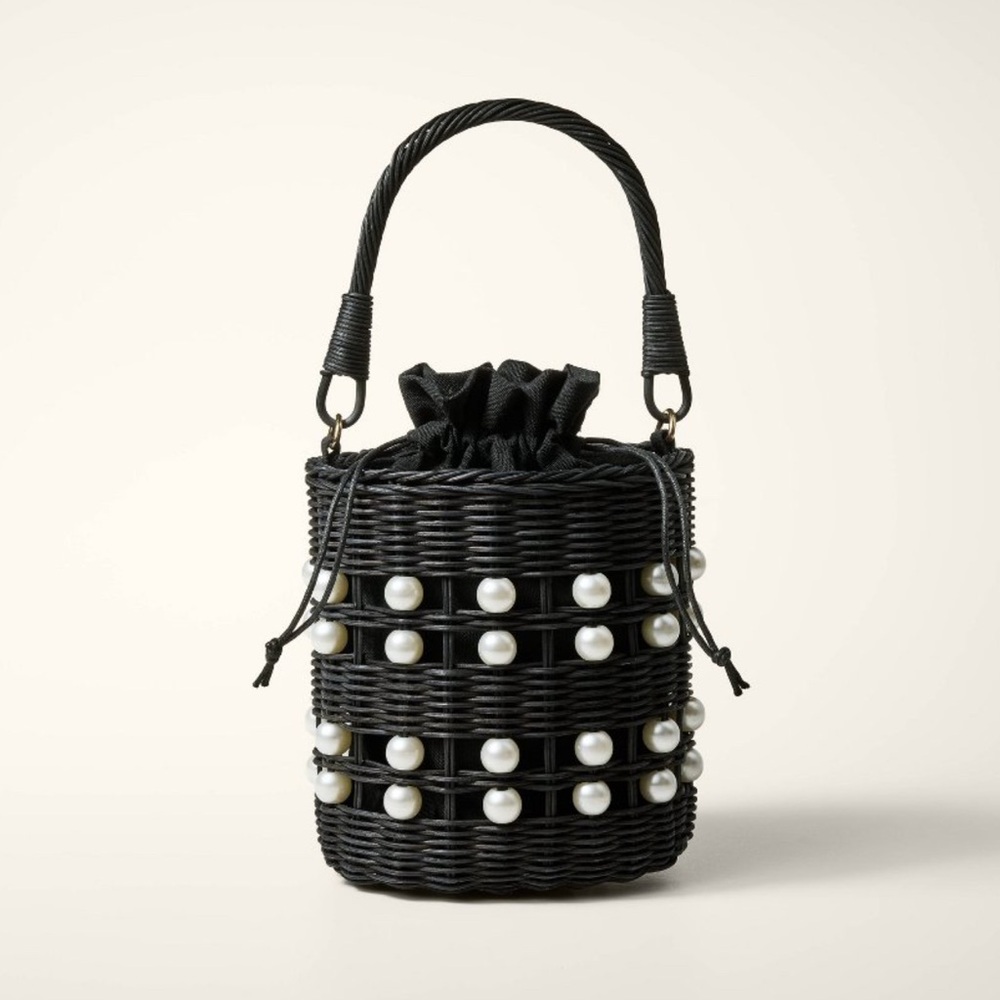 NWT Kate Spade New York x Target Pearl Embellished Basket Bucket Bag Black